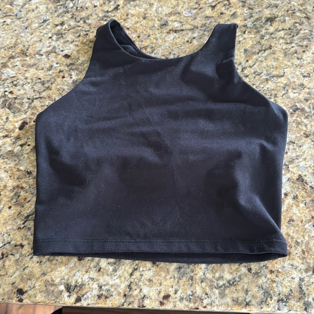 Girls cropped tank top with built-in sports bra black